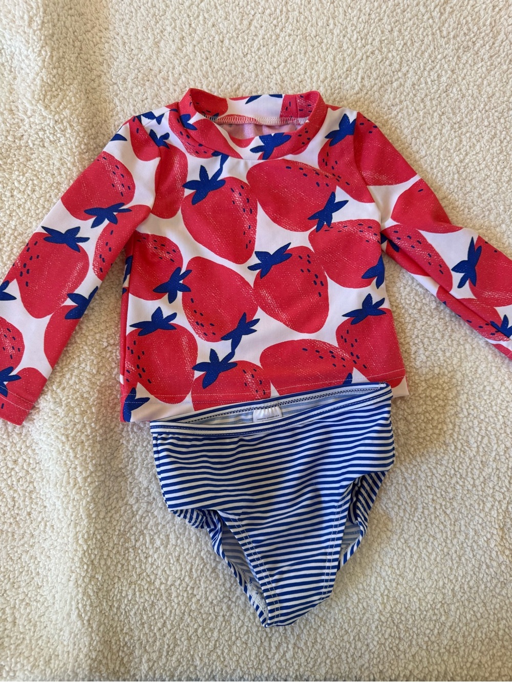 Baby girl Carters Strawberry Print Long-Sleeve Rash Guard Swim Set - red blue 9
